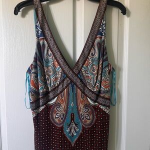 Elie Tahari Blue and Orange Patterned Top